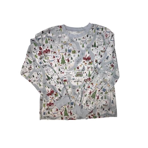 Pottery Barn Kids XL Organic Cotton Pajama Set North Pole Map Print - Picture 3 of 16